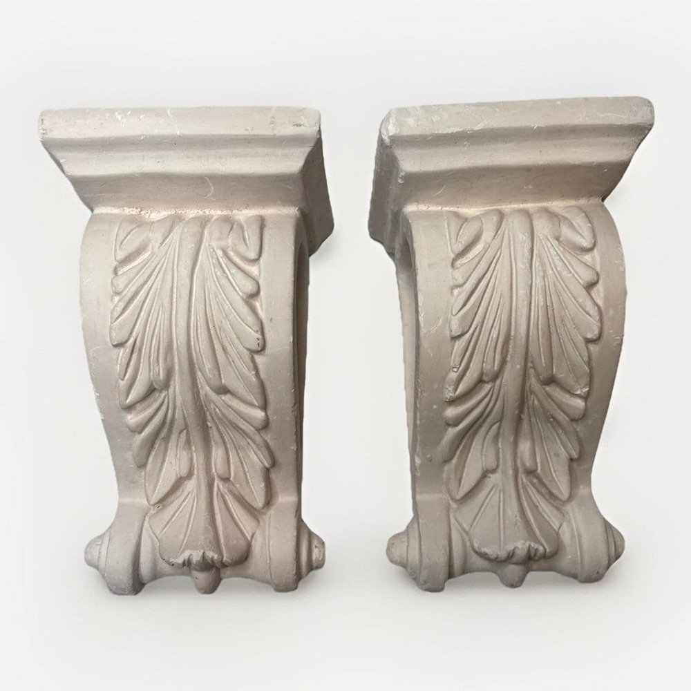 Handmade Pair of Ornate Heavy Plaster Drapery Corbels Made in Spain